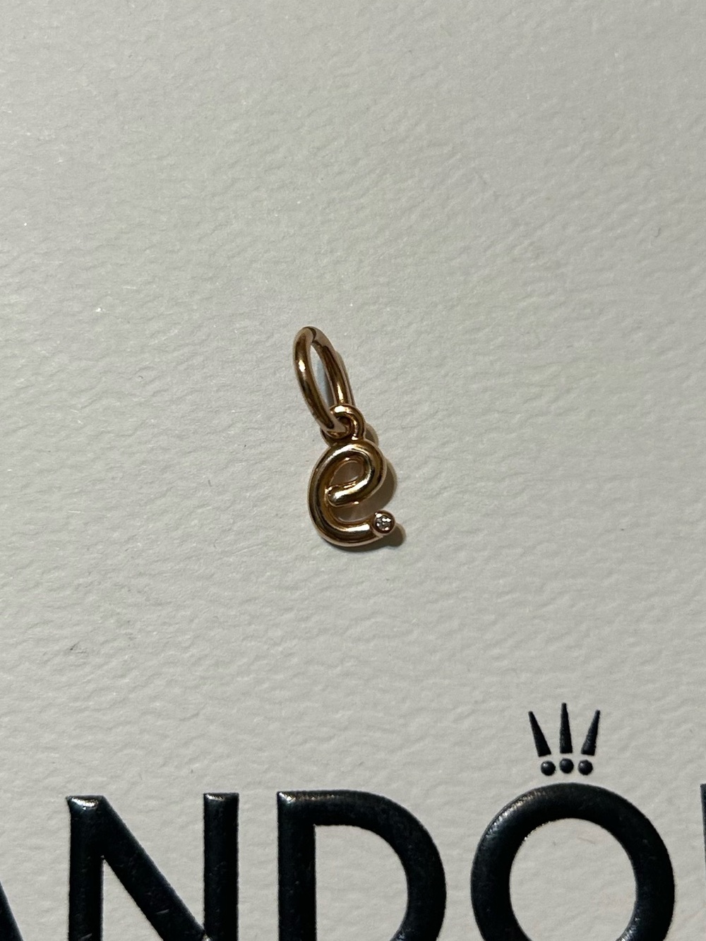 Authentic Pandora 14K Rose Gold Plated Letter “e” Script CZ Dangle Charm